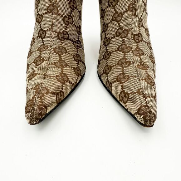 Gucci GG Canvas Ankle Boots Pointed Toe Heels Size 6.5 - Picture 3 of 12